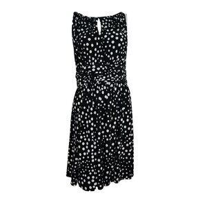 Dressbarn Dress Womens SIze‎ 8 Black White Polka Dot Sleeveless Keyhole Neckline